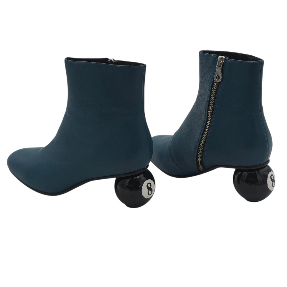 Maison Mihara‎ Yasuhiro Billiard 8 Ball Heel Ankle Boots Teal Leather US 7